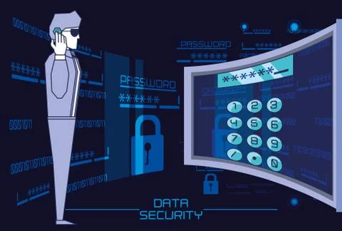 Data security technology set icons Stock Illustration