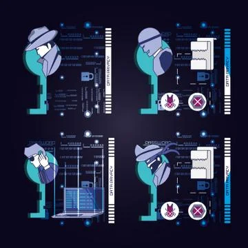 Data security technology set icons Stock Illustration