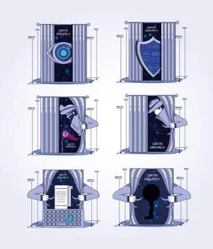 Data security technology set icons Stock Illustration