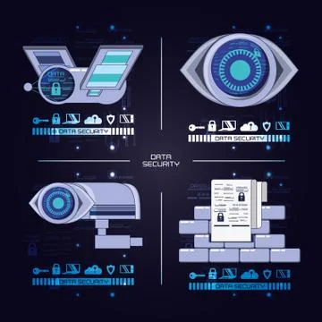 Data security technology set icons Illustrazione stock