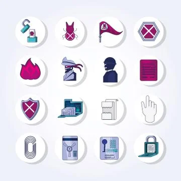 Data security technology set icons Stock Illustration