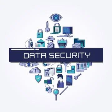Data security technology set icons Illustrazione stock
