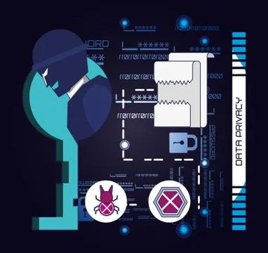 Data security technology with thief Illustrazione stock
