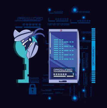 Data security technology with thief Stock Illustration
