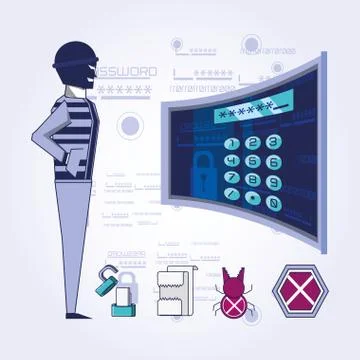 Data security technology with thief Stock Illustration