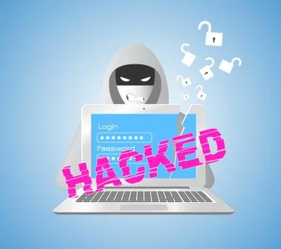 Data security theme with hacker and computer Stock Illustration