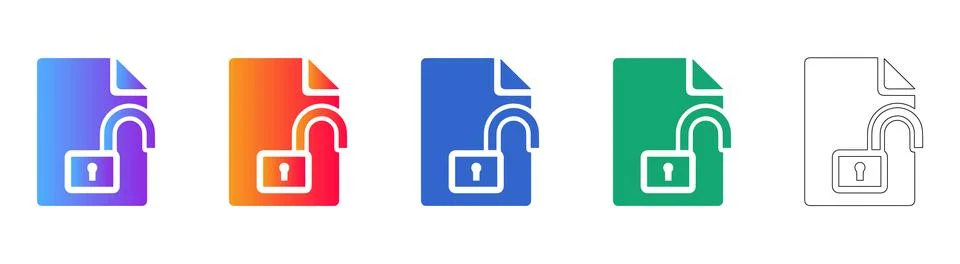Data Security Unlocked File Icon Set 스톡 일러스트