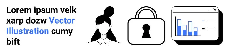 Data Security, User and Analytics Dashboard with Lock Icon Concept Stock Illustration