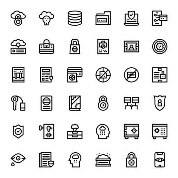 Data Security Vector Icon Set with 36 Bold Line 128x128 Grid Fitted Graphics Stock Illustration