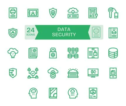 Data Security Visual Pack containing 24 Bold Line Pixel Optimized Vector Icon Stock Illustration