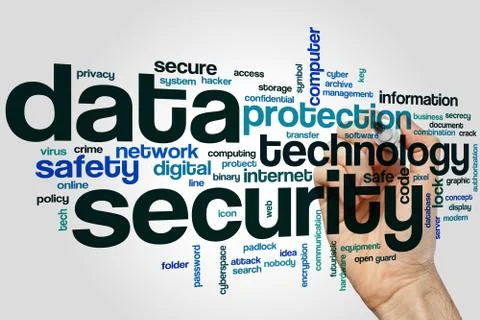 Data security word cloud concept on grey background Stock Photos