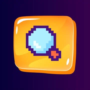 Data seeking glossy ui button with pixelated color icon Stock Illustration