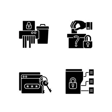 Data sensitivity black glyph icons set on white space 스톡 일러스트