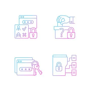 Data sensitivity gradient linear vector icons set Illustrazione stock