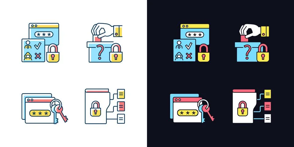 Data sensitivity light and dark theme RGB color icons set Stock Illustration