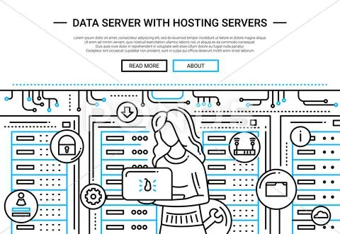 Data Server and Hosting - line design website header Stock Illustration