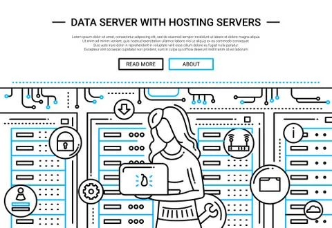 Data Server and Hosting - line design website header Stock Illustration