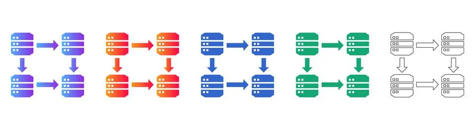 Data Server Cluster Flow Icon Set for System Design Stock-Illustration