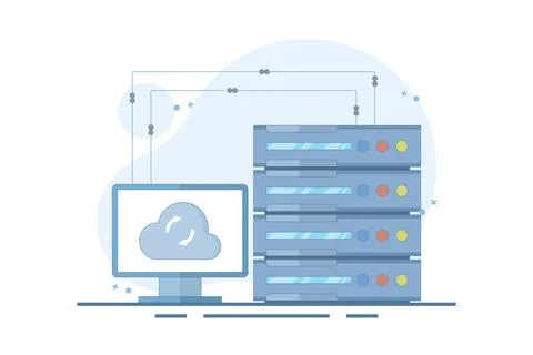 Data Server Concept. Laptop with Data Server. Cloud computing. Stock Illustration