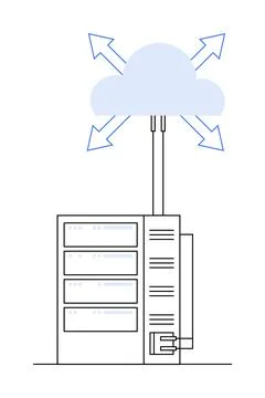 Data server connected to a cloud with arrows signifying data flow. Ideal for  Illustrazione stock