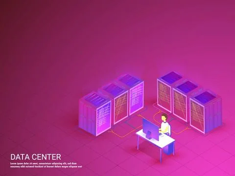 Data server connected with each other, analysis the data on shiny pink back.. Stock Illustration