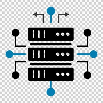 Data server icon with network connectivity nodes and digital information flow Stock Illustration