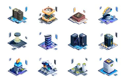 Data Server Isometric Icons Stock Illustration