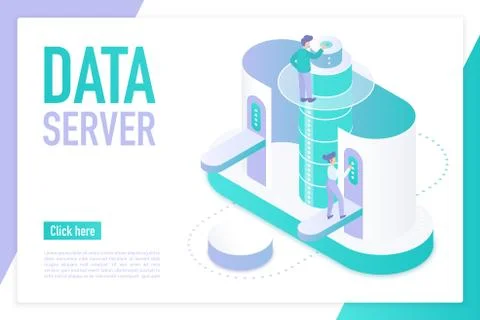 Data server landing page isometric vector template Stock Illustration