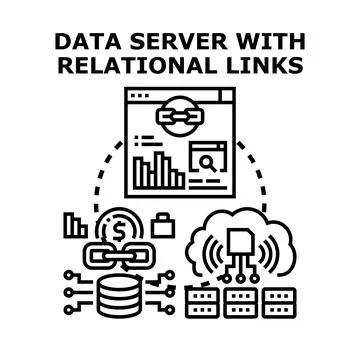 Data server managing relational links and cloud storage Stockillustratie