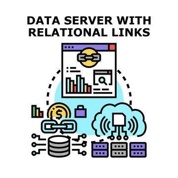 Data server managing relational links and cloud storage Illustrazione stock