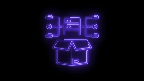 Data server neon icon moving data into a box on dark background Stock Footage 330774560