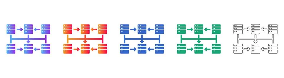 Data Server Network Flow Diagram Icon Set Stock Illustration