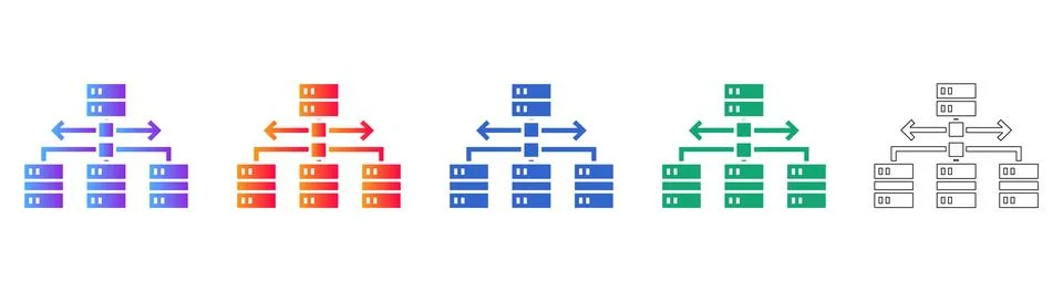 Data Server Network Hierarchy Icons Illustrazione stock