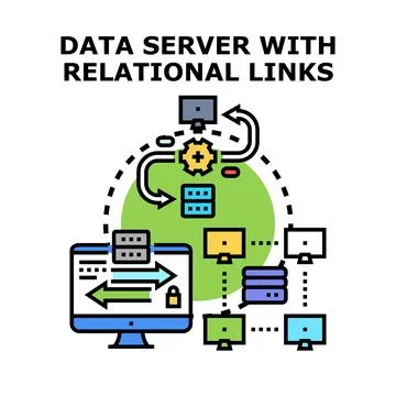 Data server network processing relational database links Illustrazione stock
