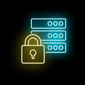 Data server protection and cyber security neon icon Illustrazione stock