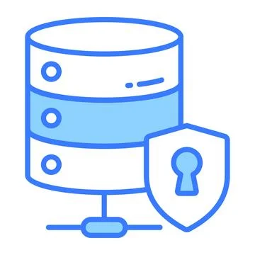 Data server with protection shield, icon of secure database  Stock Illustration