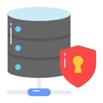 Data server with protection shield, icon of secure database  Stock Illustration
