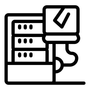 Data server rack and laptop showing checkmark, network security concept Stock Illustration