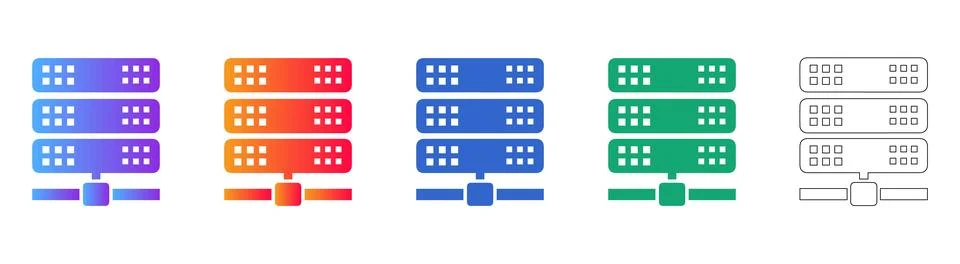 Data Server Rack and Network Storage System Icon Set Stock Illustration