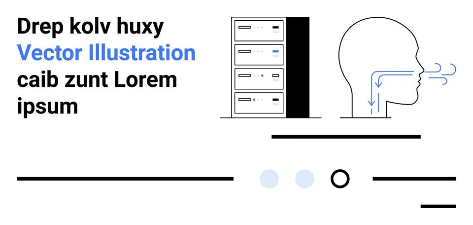 Data server rack, human head with airflow arrows, and abstract lines. Ideal f Illustrazione stock
