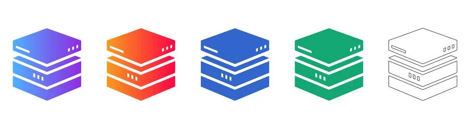 Data Server Rack Icons in Multiple Styles Stock Illustration