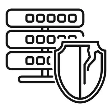 Data server security breach with broken shield icon Illustrazione stock