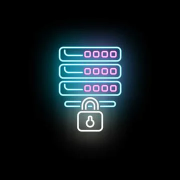 Data server security with padlock neon glowing icon Stock Illustration