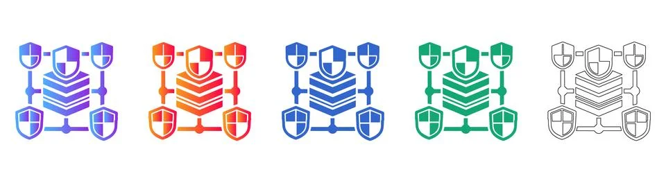 Data Server Security Shield Icon Set 库存插图