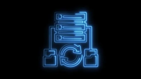 Data server synchronization with folders outline in blue neon glow animation Video stock 322973878