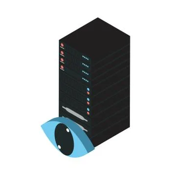 Data server tower with eye human Stock Illustration