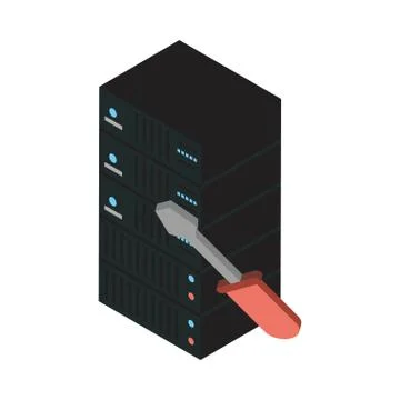 Data server tower with screwdriver Stock Illustration