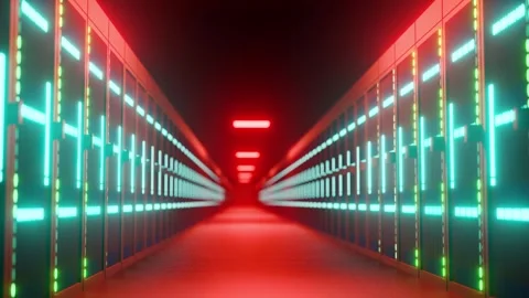 Data servers behind glass panels in the server room of a data center 스톡 동영상 342335503