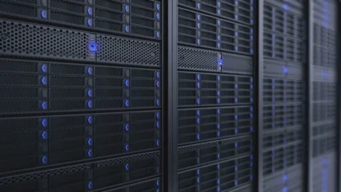 Data Servers with Flashing Blue LED Lights Stock Footage 306051715