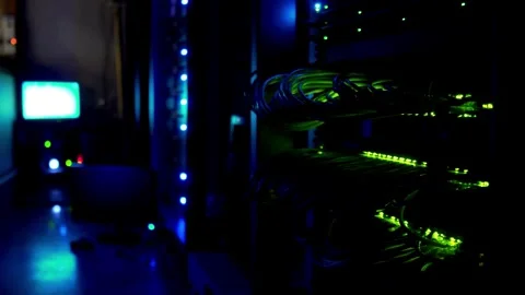 Data servers with LED cable ethernet internet server Close-up in Data Center 库存影片 334586747